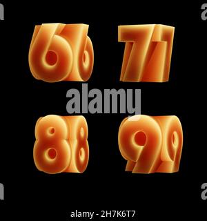 Rendu 3D de l'alphabet lumineux en double police - chiffres 6-9