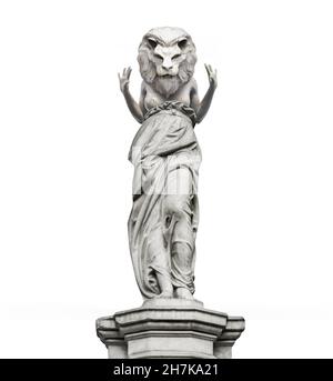 illustration 3d du monument de la déesse grecque à tête de lion isolé sur fond blanc. Banque D'Images