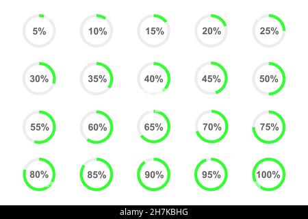 Barres de chargement rondes avec des nombres de pourcentage divisés sur des segments de 1 à 20.Jeu de symboles de progression, d'attente ou de téléchargement.Éléments d'animation infographique pour l'interface du site Web.Illustration vectorielle plate. Illustration de Vecteur