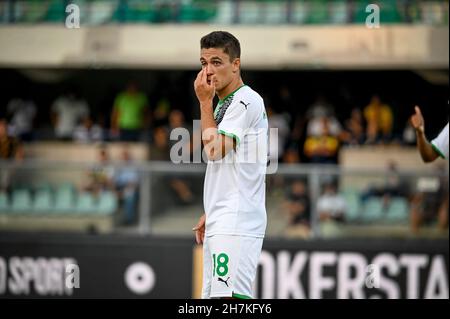 Vérone, Italie.21 août 2021.Portrait de Giacomo Raspadori (Sassuolo) pendant Hellas Verona FC vs US Sassuolo (portraits), football italien série A match à Vérone, Italie, août 21 2021 crédit: Agence de photo indépendante/Alamy Live News Banque D'Images