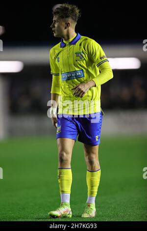 SOLIHULL, ROYAUME-UNI.23 NOVEMBRE.Harry Boyes de Solihull Moors lors du match de la Ligue nationale Vanarama entre Solihull Moors et Grimsby Town au SportNation.bet Stadium, Solihull le mardi 23 novembre 2021.(Crédit : James HolyOak/Alay Live News) Banque D'Images