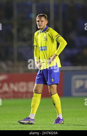 SOLIHULL, ROYAUME-UNI.23 NOVEMBRE.Callum Maycock de Solihull Moors lors du match de la Ligue nationale de Vanarama entre Solihull Moors et Grimsby Town au SportNation.bet Stadium, Solihull le mardi 23 novembre 2021.(Crédit : James HolyOak/Alay Live News) Banque D'Images