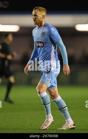 SOLIHULL, ROYAUME-UNI.23 NOVEMBRE.Ryan Taylor de Grimsby Town lors du match de la Vanarama National League entre Solihull Moors et Grimsby Town au SportNation.bet Stadium, Solihull, le mardi 23 novembre 2021.(Crédit : James HolyOak/Alay Live News) Banque D'Images