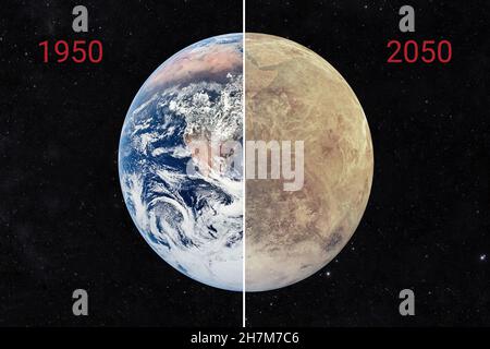 Influence humaine néfaste de l'industrie sur l'atmosphère planète terre sur une centaine d'années de développement. Affecté par les émissions nocives planète Terre dedans Banque D'Images