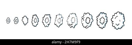 Anneaux de vapeur de style comique.Rangée croissante de nuages ronds de vapeur ou de fumée pour le cigare, la cigarette ou le mouvement rapide.Illustration vectorielle isolée en blanc Illustration de Vecteur