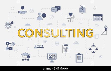 concept de conseil avec jeu d'icônes avec gros mot ou texte sur illustration vectorielle centrale Banque D'Images