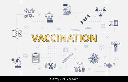 concept de vaccination avec ensemble d'icônes avec grand mot ou texte sur l'illustration du vecteur central Banque D'Images