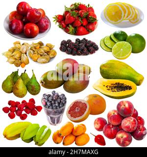 Ensemble de fruits assortis isolés sur blanc Banque D'Images