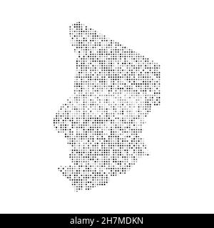 Carte vectorielle abstraite à effet demi-ton noir et blanc en pointillés du Tchad.Illustration vectorielle numérique de la carte de pays à motif pointillé. Illustration de Vecteur