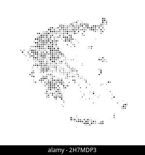 Carte vectorielle des effets de demi-teinte en pointillé noir et blanc abstraite de la Grèce.Illustration vectorielle numérique de la carte de pays à motif pointillé. Illustration de Vecteur