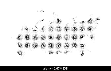 Carte vectorielle abstraite à effet demi-ton noir et blanc en pointillés de la Russie.Illustration vectorielle numérique de la carte de pays à motif pointillé. Illustration de Vecteur