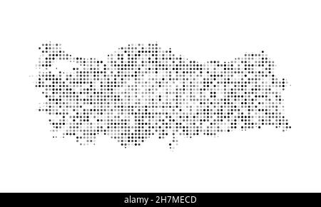 Carte vectorielle abstraite à effet demi-ton noir et blanc en pointillés de la Turquie.Illustration vectorielle numérique de la carte de pays à motif pointillé. Illustration de Vecteur