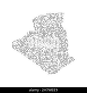 Carte vectorielle abstraite à effet demi-ton noir et blanc en pointillés de l'Algérie.Illustration vectorielle numérique de la carte de pays à motif pointillé. Illustration de Vecteur