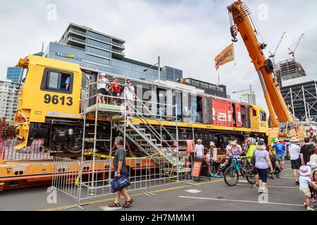 Une locomotive diesel-électrique KiwiRail de classe DL exposée au public à Auckland, en Nouvelle-Zélande Banque D'Images