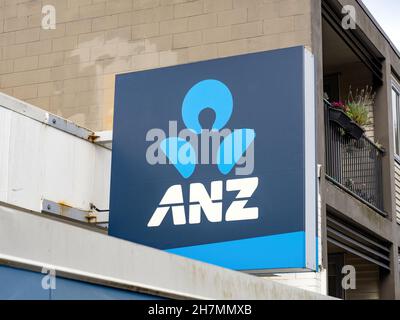 AUCKLAND, NOUVELLE-ZÉLANDE - 23 novembre 2021 : vue du tableau des enseignes de la banque ANZ.Auckland, Nouvelle-Zélande - novembre 23 2021 Banque D'Images