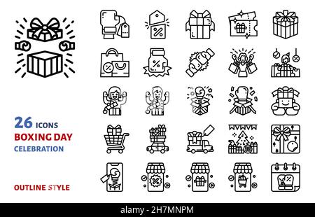 Illustration de l'ensemble de vecteurs d'icône du solde du lendemain de Noël Illustration de Vecteur