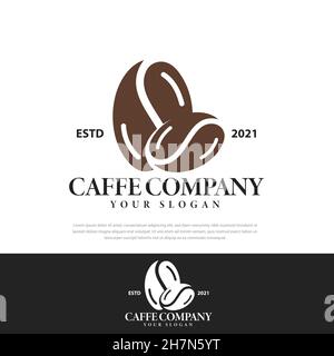 Deux grains de café logo, illustration vecteur de café, modèle de conception, symbole, icône Illustration de Vecteur