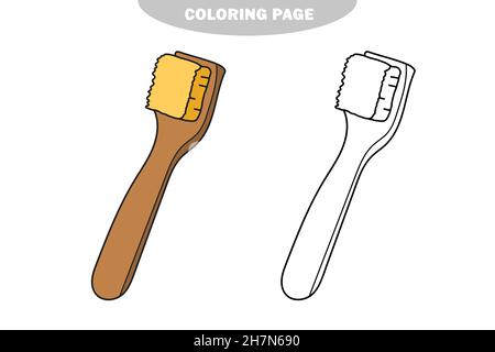 Page de coloriage simple.Brosse en bois dessinée à la main.Vecteur pour livre de coloriage pour enfants.Version couleur et noir et blanc Illustration de Vecteur