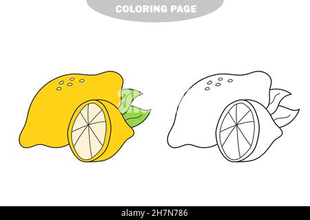 Page de coloriage simple.Dessin-dessin de livre de coloriage Illustration de drôle de citron pour les enfants.Version couleur et noir et blanc Illustration de Vecteur