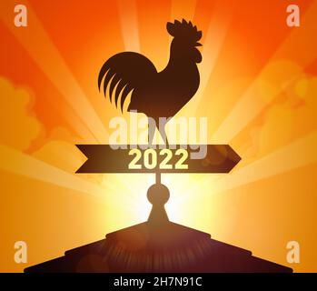 Le coq du Weathervane montre l'orientation vers le nouvel an 2022.Bonne année 2022 à l'avance papier peint, fond d'écran et carte de vœux Banque D'Images