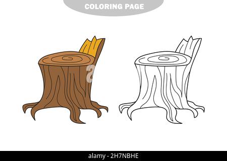 Page de coloriage simple.Livre de coloriage ou dessin animé Illustration de Stump drôle pour les enfants.Version couleur et noir et blanc Illustration de Vecteur