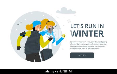 Un homme et une femme sont en train de courir.Mode de vie actif.Courir ensemble.Sports en saison froide.Illustration vectorielle plate. Illustration de Vecteur