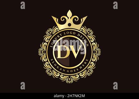 DV lettre initiale Or calligraphique féminin floral dessiné à la main heraldic monogramme ancien style vintage luxe logo design Premium Illustration de Vecteur