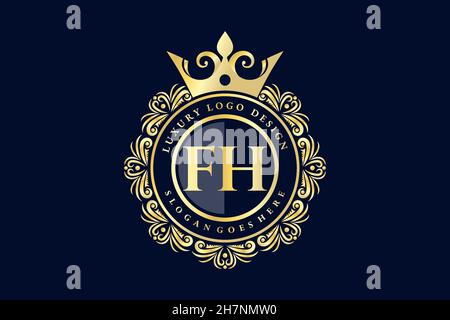 FH lettre initiale Or calligraphique féminin floral dessiné à la main heraldic monogramme ancien style vintage luxe logo design Premium Illustration de Vecteur