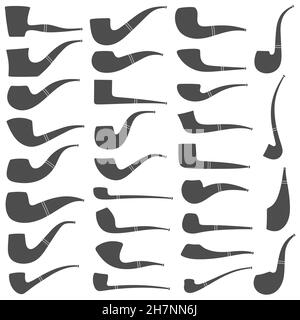 Jeu d'illustrations en noir et blanc avec pipes de fumée de formes et de types différents.Objets vectoriels isolés sur fond blanc. Illustration de Vecteur