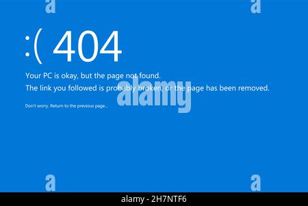 Écran bleu de la mort.Le rapport d'incident du système a été repensé comme la page d'erreur 404 introuvable. Illustration de Vecteur