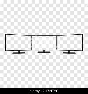 Maquette de trois moniteurs d'ordinateur isolée sur fond transparent.Ordinateur à trois moniteurs, écran super large. Illustration de Vecteur