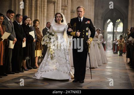 The Crown TV Series (2016-) UK / USA créé par Peter Morgan 2016 saison 1, épisode 1 : Wolferton Splash Director : Stephen Daldry Claire Foy, Jared Harris Banque D'Images