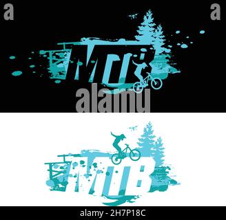 Logo MTB et étiquette.Dowhill, freeride.Imprimé t-shirt.Saut à vélo, Illustration de Vecteur