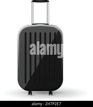 Valise rigide noire brillante avec roulettes à disques.Illustration vectorielle. Illustration de Vecteur