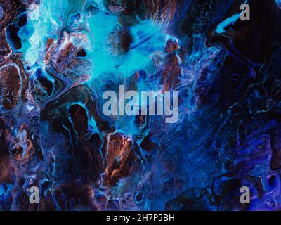 Néon art abstrait peinture bleue, fond peint à la main créatif, liquide de marbre, art acrylique, texture artistique.Art moderne Art contemporain Banque D'Images
