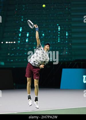 Pala Alpitour, Turin, Italie, 24 novembre 2021,Yannik Sinner (Italie) pendant la finale de la coupe Davis 2021 - entraînement - tennis internationales Banque D'Images