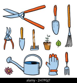 Illustration du style de l'outil de jardinage.Ensemble d'objets vectoriels isolés pour le jardin. Illustration de Vecteur