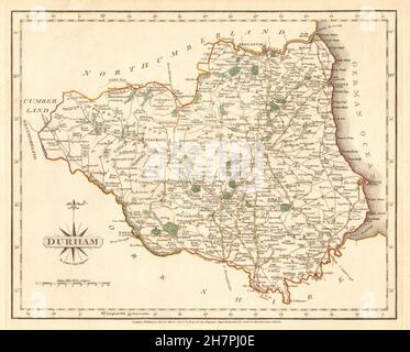 Carte du comté de Durham antique par JOHN CARY. Contour original de couleur, 1787 Banque D'Images