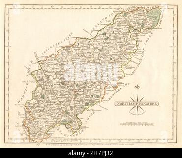 Carte du comté de Northamptonshire antique par JOHN CARY.contour original color 1787 Banque D'Images