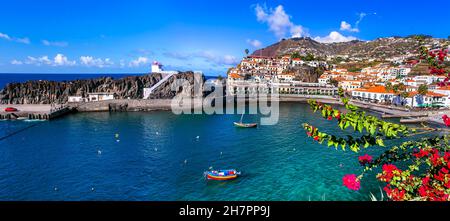 Charmant village de pêcheurs traditionnel Camara de Lobos.Destination touristique populaire .Madeira Island Voyage et les monuments.Portugal Banque D'Images