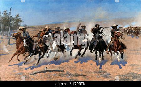 Un trait pour le bois par l'artiste américain Frederic Remington (1861-1909), huile sur toile, 1889 Banque D'Images