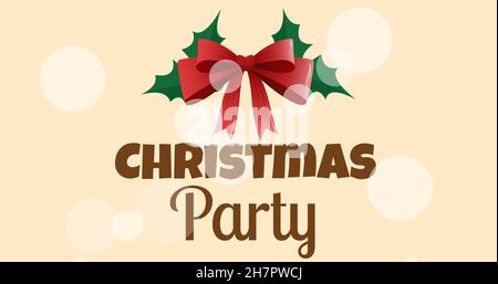 Image numérique composite du texte de noël sous les feuilles et ruban rouge sur fond rose Banque D'Images