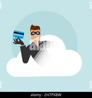 Le voleur masqué a obtenu des données de connexion au stockage dans le cloud et des données de crédit.Mot de passe du compte bancaire. Illustration de Vecteur