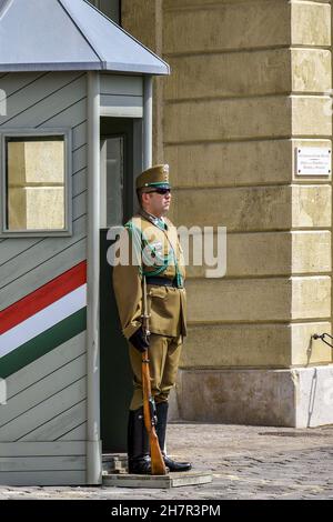 Budapest, Hongrie - mai 2019 : garde présidentielle armée sur la colline de Buda, près de la résidence du président de la Hongrie.Garde d'honneur près de la Presi Banque D'Images