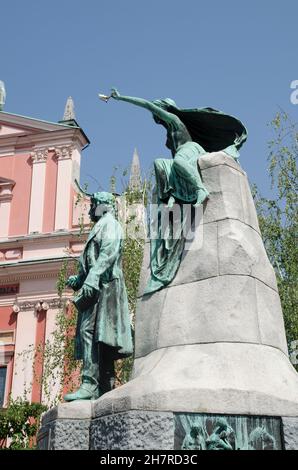 Monument Preseren Presernov Trg Ljubljana Slovénie Banque D'Images