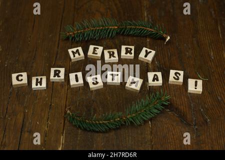 Joyeux noël en blocs de bois. Banque D'Images