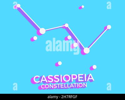 Symbole de constellation 3d de Cassiopée.Icône de constellation de style isométrique sur fond bleu.Groupe d'étoiles et de galaxies.Illustration vectorielle Illustration de Vecteur