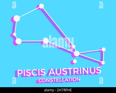 Symbole 3d de la constellation du Piscis Austrainus.Icône de constellation de style isométrique sur fond bleu.Groupe d'étoiles et de galaxies.Illustration vectorielle Illustration de Vecteur