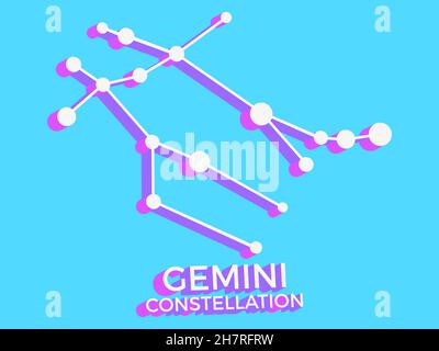 Symbole 3d de la constellation Gemini.Icône de constellation de style isométrique sur fond bleu.Groupe d'étoiles et de galaxies.Illustration vectorielle Illustration de Vecteur