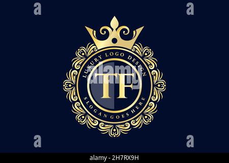 TF lettre initiale Or calligraphique féminin floral dessiné à la main heraldique monogramme ancien style vintage luxe logo design Premium Illustration de Vecteur